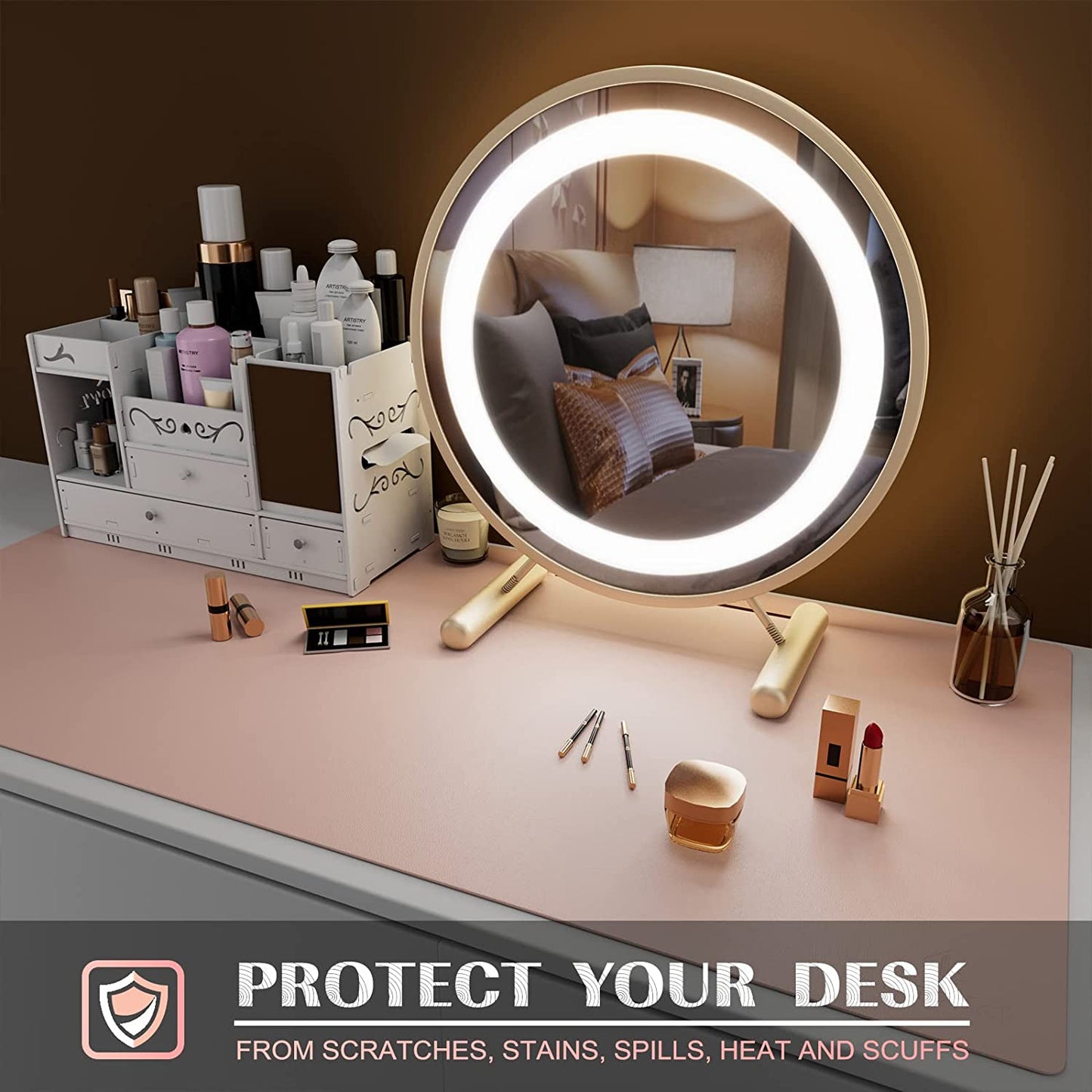 Desk Mat, Mouse Pad, Desk Pad, Waterproof Desk Mat for Desktop, Leather Desk Pad for Keyboard and Mouse, Desk Pad Protector for Office and Home (Pink, 31.5" X 15.7")