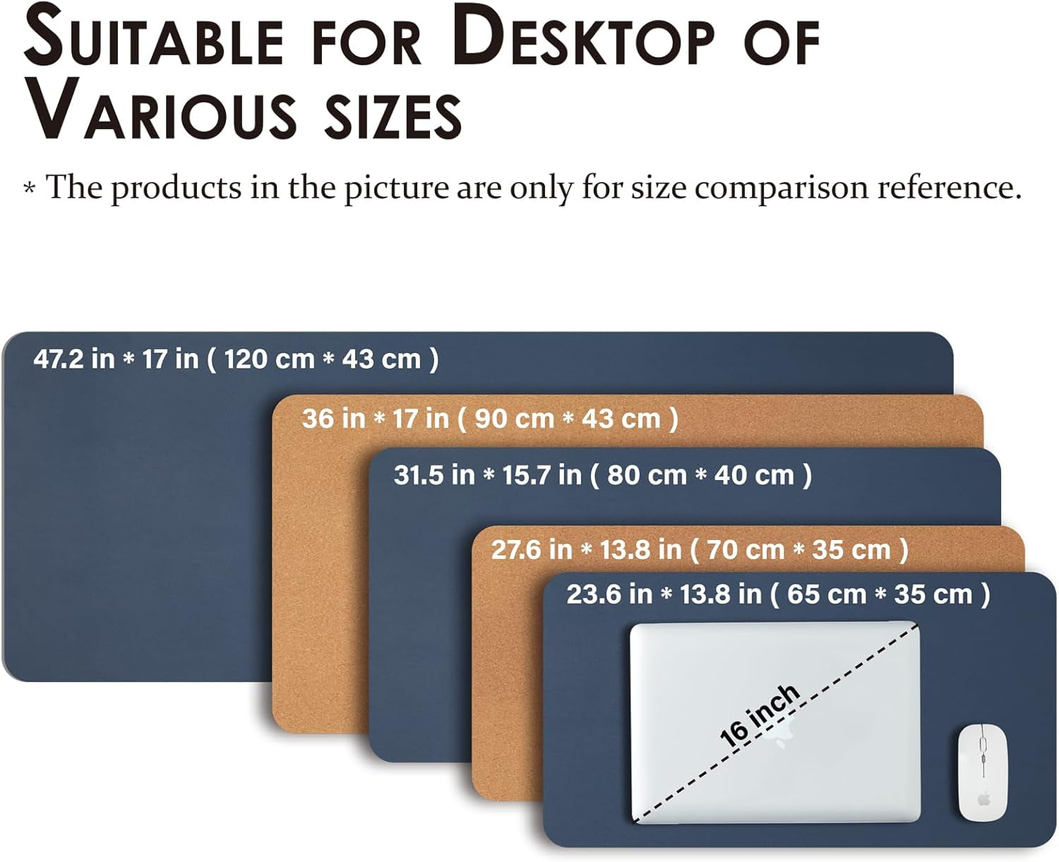 Cork Desk Mat - Dual-Sided Desk Pad for Office and Home - Desk Organization and Accessories - Ideal for Large Mouse Pad and Desk Mats on Top of Desks(Dark Blue,36"X 17")