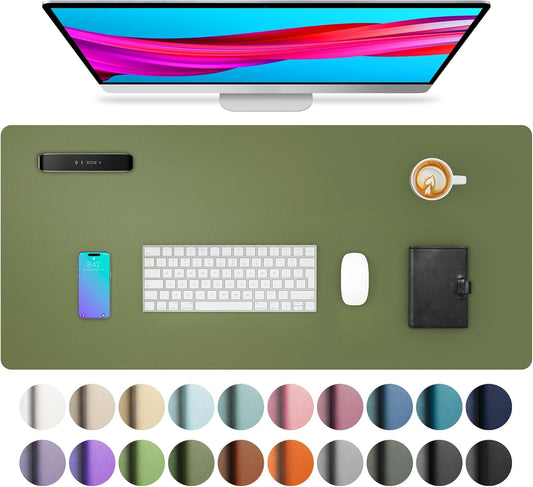 Leather Desk Pad Protector,Mouse Pad,Office Desk Mat, Non-Slip PU Leather Desk Blotter,Laptop Desk Pad,Waterproof Desk Writing Pad for Office and Home (31.5" X 15.7",Olive Green)