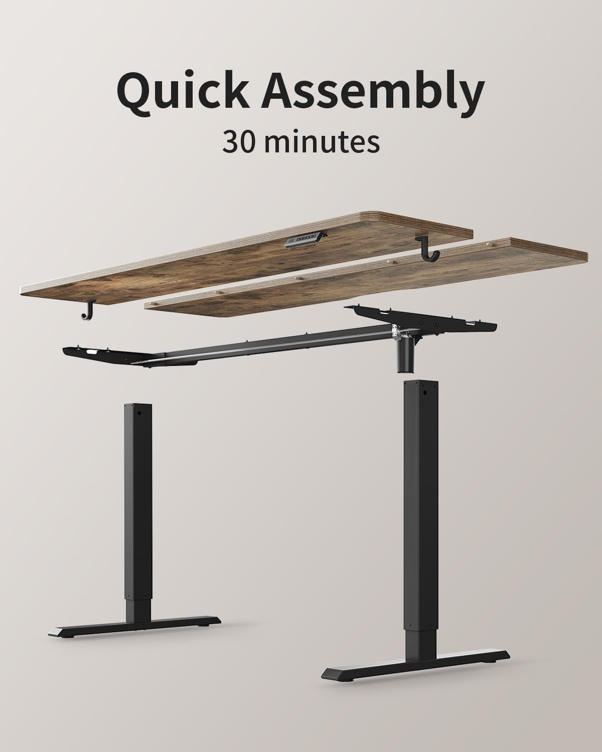 Height Adjustable Electric Standing Desk, 48 X 24 Inches Stand up Table, Sit Stand Home Office Desk with Splice Board, Black Frame/Rustic Brown Top