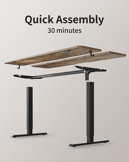 Height Adjustable Electric Standing Desk, 48 X 24 Inches Stand up Table, Sit Stand Home Office Desk with Splice Board, Black Frame/Rustic Brown Top