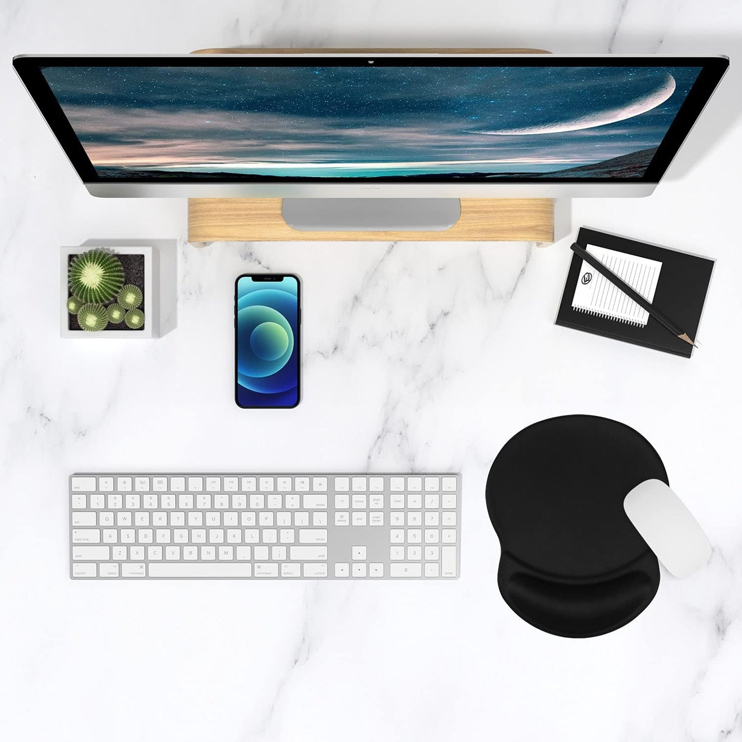 Mouse Pad, Ergonomic Mouse Pad with Gel Wrist Rest Support, Gaming Mouse Pad with Lycra Cloth, Non-Slip PU Base for Computer, Laptop, PC, Home, Office & Travel, Black