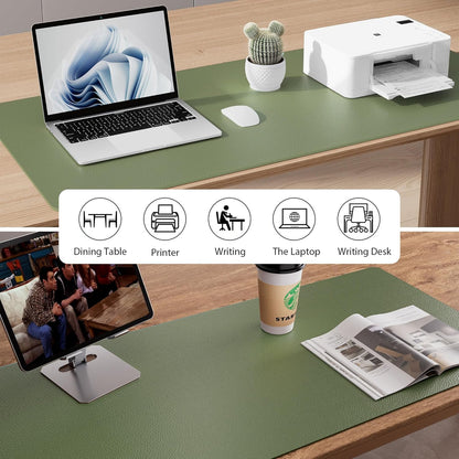 Leather Desk Pad Protector,Mouse Pad,Office Desk Mat, Non-Slip PU Leather Desk Blotter,Laptop Desk Pad,Waterproof Desk Writing Pad for Office and Home (31.5" X 15.7",Olive Green)