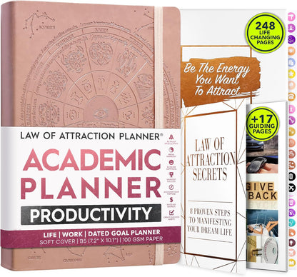 Law of Attraction Academic Planner 2023 - Deluxe July 2023-2024 Dated Weekly & Monthly Planner, Increase Productivity & Happiness, Daily Manifestation Journal - Life, Work, Goal Journal & Stickers, B5