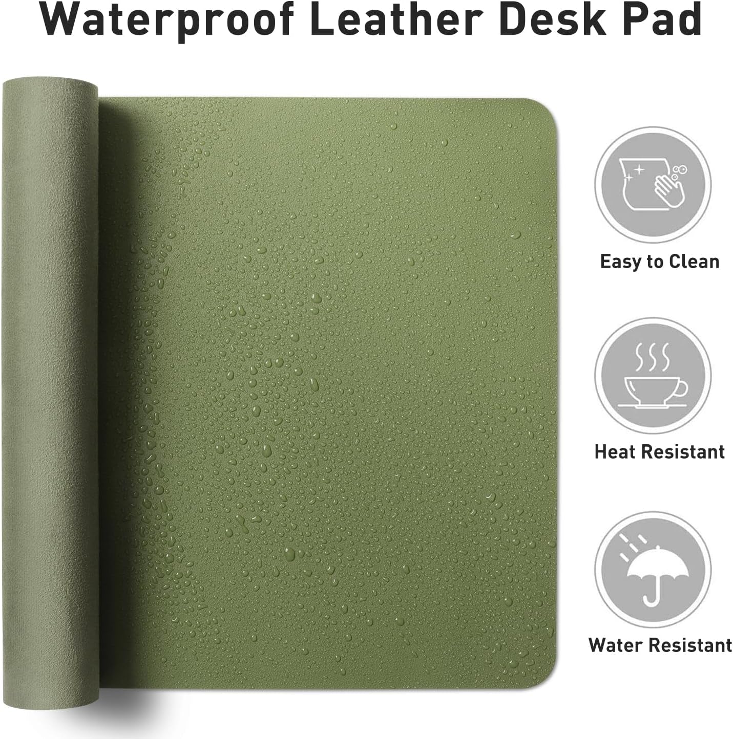 Leather Desk Pad Protector,Mouse Pad,Office Desk Mat, Non-Slip PU Leather Desk Blotter,Laptop Desk Pad,Waterproof Desk Writing Pad for Office and Home (31.5" X 15.7",Olive Green)