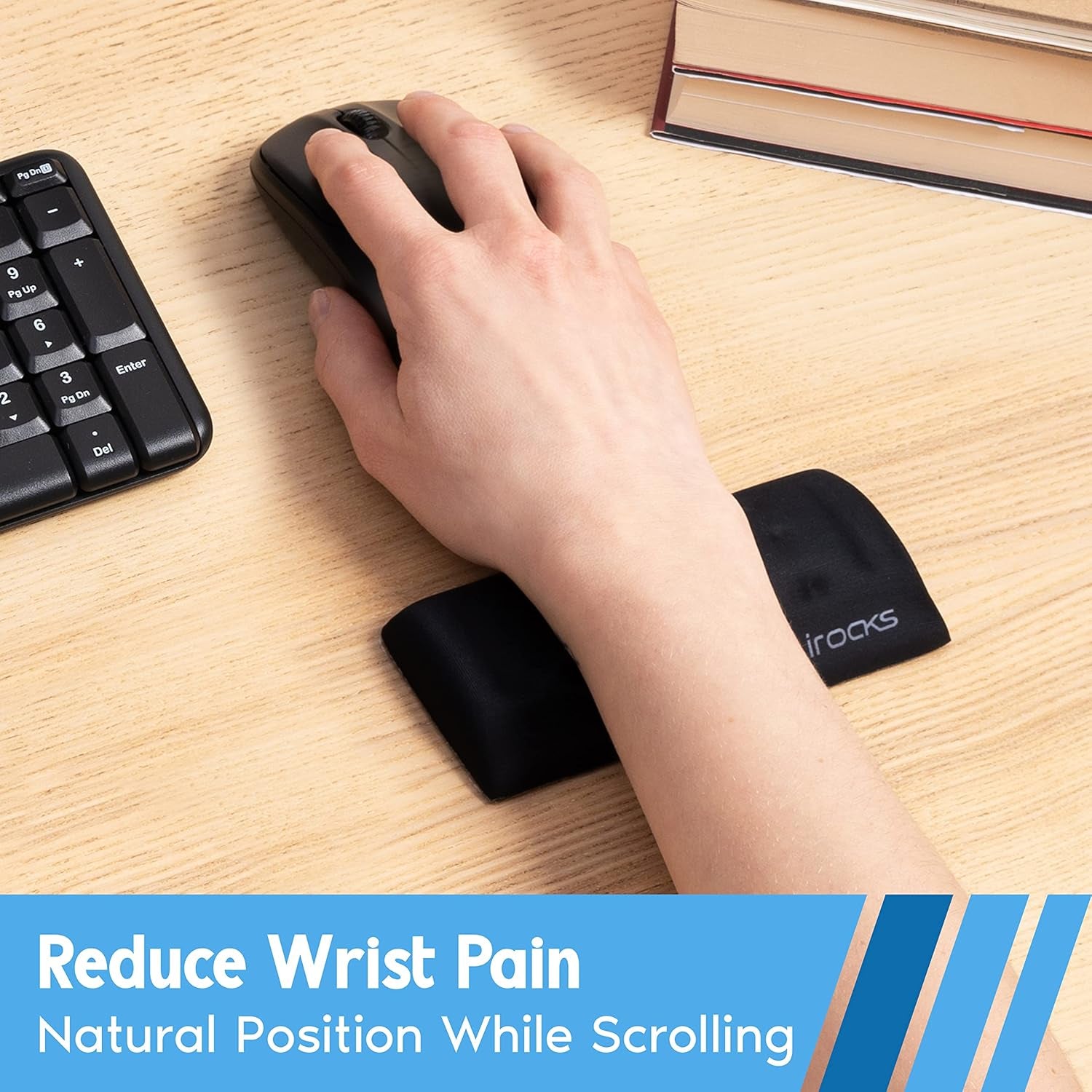 Memory Foam Mouse Wrist Rest - Pain-Reducing Wrist Rest for Mouse - Non-Slip Rubber Base Wrist Rest - Cooling Mouse Wrist Support for Long Hours of Work, Studying, Gaming (Black)