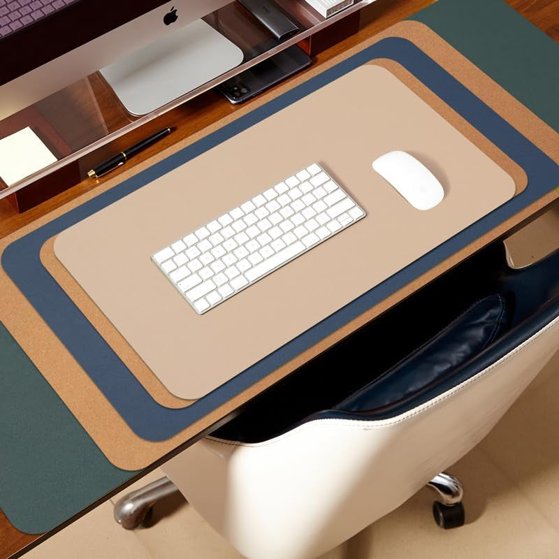 Cork Desk Mat - Dual-Sided Desk Pad for Office and Home - Desk Organization and Accessories - Ideal for Large Mouse Pad and Desk Mats on Top of Desks(Dark Blue,36"X 17")