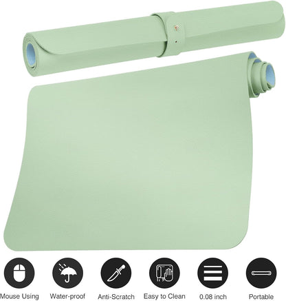 Leather Desk Mat,Desk Pad,Desktop Mat,Waterproof Desk Mat for Desktop, Desk Mat for Keyboard and Mouse,Leather Mouse Pad Protector for Office and Home,30"X 14"(M-Green)