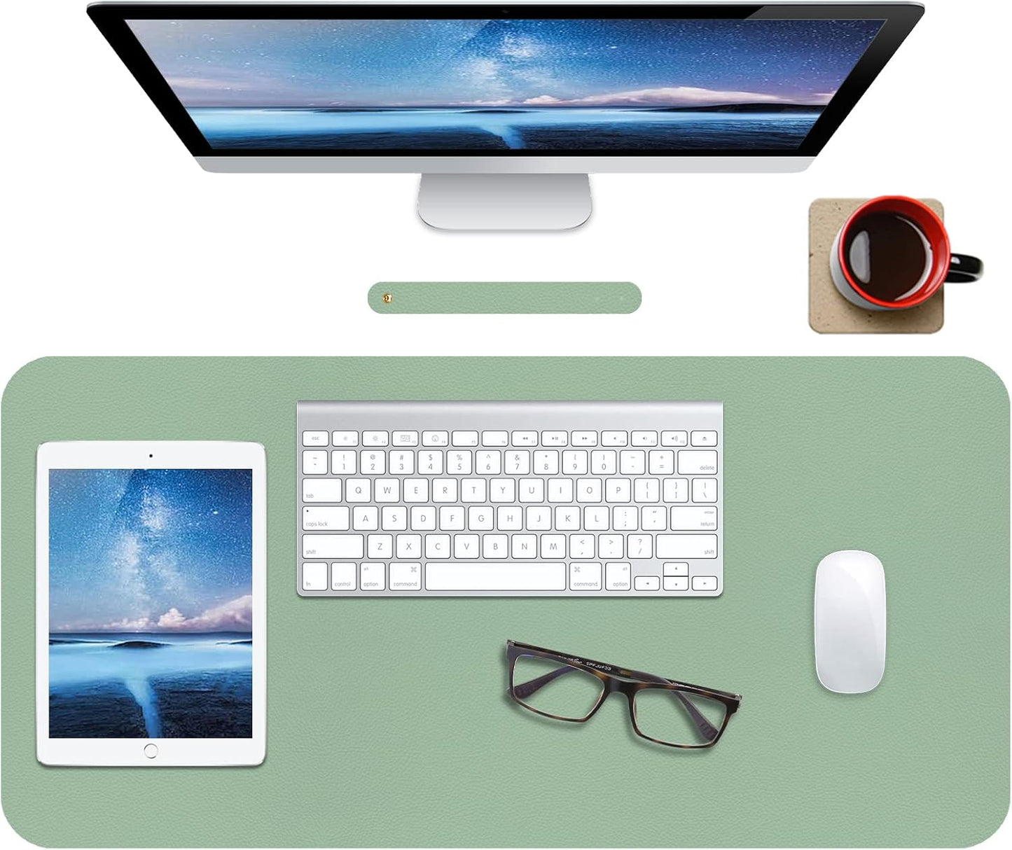 Leather Desk Mat,Desk Pad,Desktop Mat,Waterproof Desk Mat for Desktop, Desk Mat for Keyboard and Mouse,Leather Mouse Pad Protector for Office and Home,30"X 14"(M-Green)